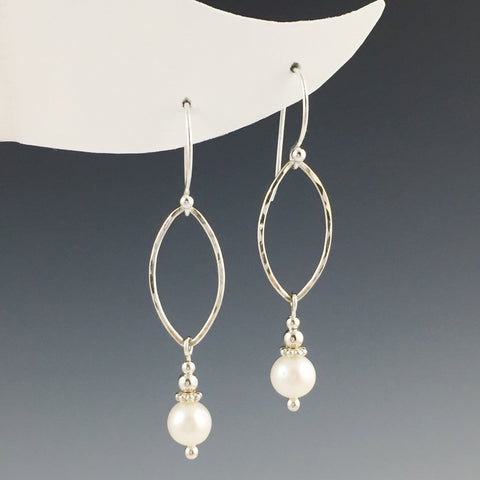 Freshwater Pearl and Silver Oval Earrings