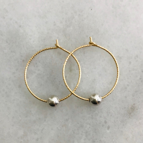 Gold Hoop Silver Ball Earrings