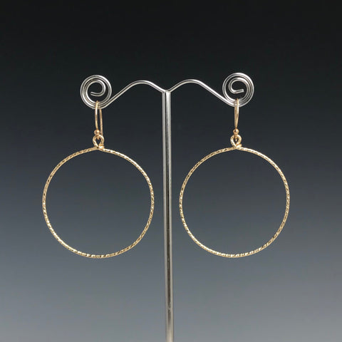 Gold Textured Circle Earrings - L