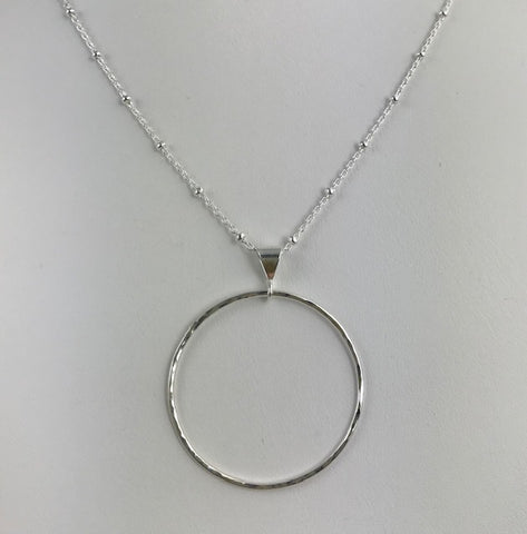 Silver Hammered Circle Pendant - L
