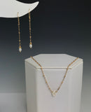 Gold Beaded Chain Pearl Earrings