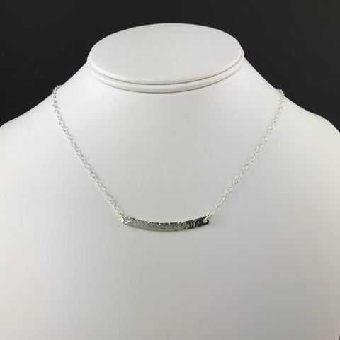 Side to Side Silver Hammered Curved Bar Necklace