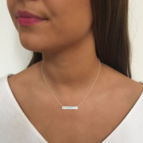 Side to Side Silver Hammered Bar Necklace
