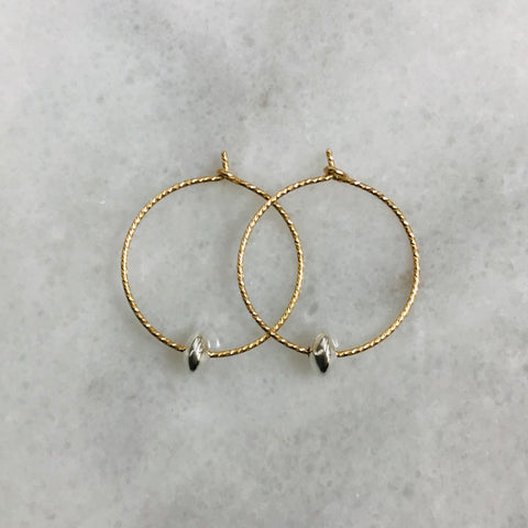 Gold Hoop Silver Roundel Earrings