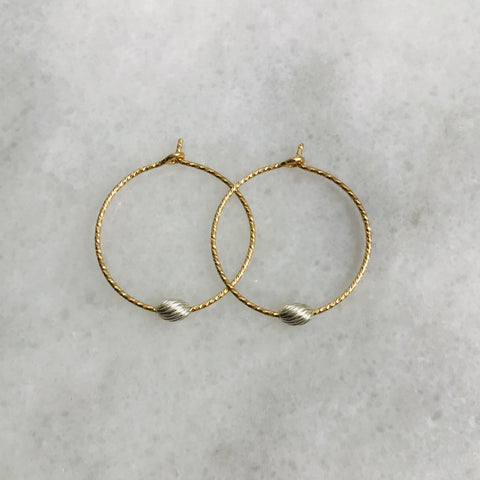 Gold Hoop Silver Oval Earrings