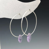 Silver Hoop Amethyst Oval Drop Earrings - M