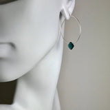 Silver Hoop Teal Drop Earrings - L