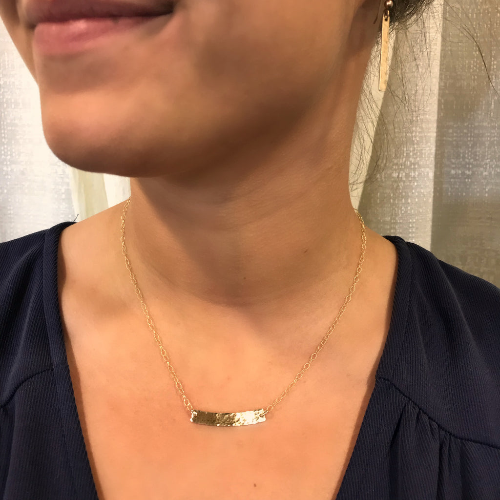 Hammered curved sales bar necklace
