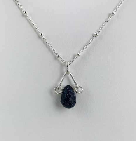 Silver Blue Goldstone Teardrop Pendant - S