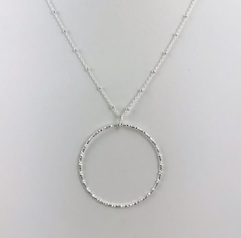 Silver Textured Circle Pendant - L