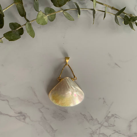 Gold Mother of Pearl Fan Pendant