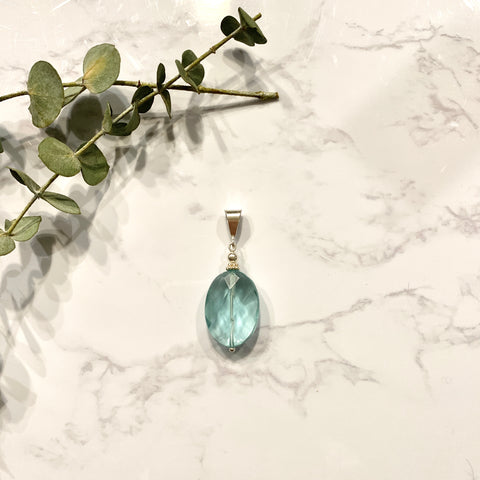 Aqua Quartz Oval Pendant