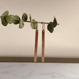 Rose Gold Hammered Bar Earrings - Long