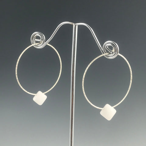 Silver Hoop White Drop Earrings - M