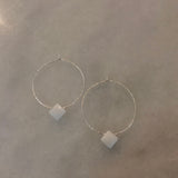 Silver Hoop White Drop Earrings - M