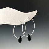 Silver Hoop Black Drop Earrings - M