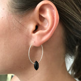 Silver Hoop Black Drop Earrings - M