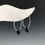 Mini Silver Hoop Black Drop Earrings