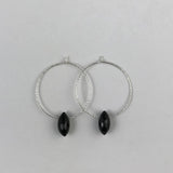 Silver Hoop Black Drop Earrings - M